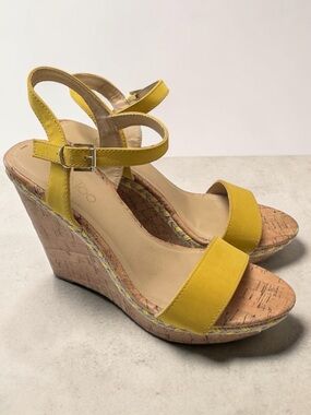 Me Too Yellow Montana Cork Wedge Sandals